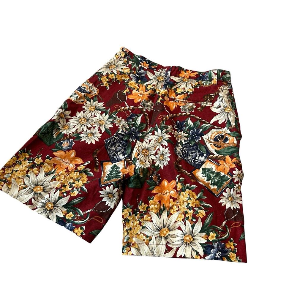 Vintage 90s Y2K Red Floral Linen Cotton Shorts Red Sz 8 USA Hawaii Resort - Picture 16 of 16